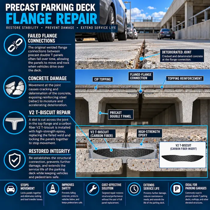 Structural concrete parking garage repair infographic